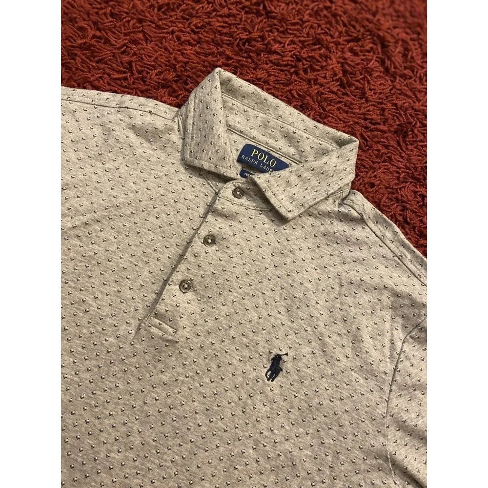 Polo Ralph Lauren Polo Shirt Mens Medium Long Sleeve Slim Fit Gray Flash PONY